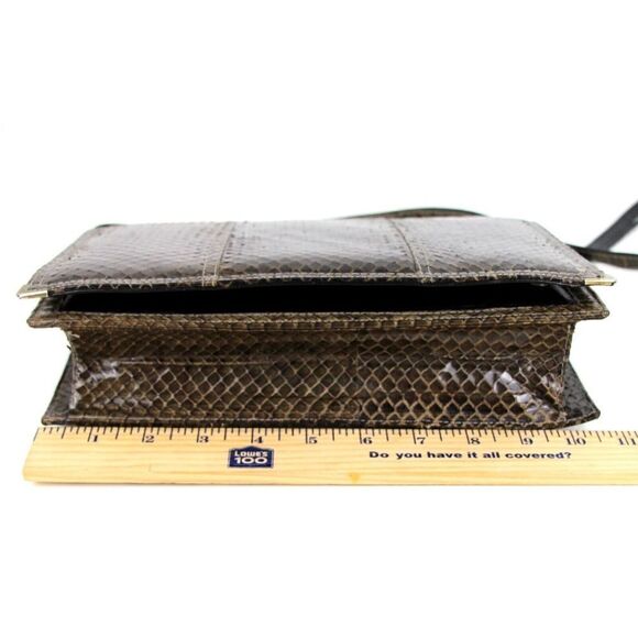 VTG BROWN SNAKE SKIN BLACK REAL LEATHER LINED SHOULDER BAG X-BODY CLUTCH PURSE - Picture 13 of 16